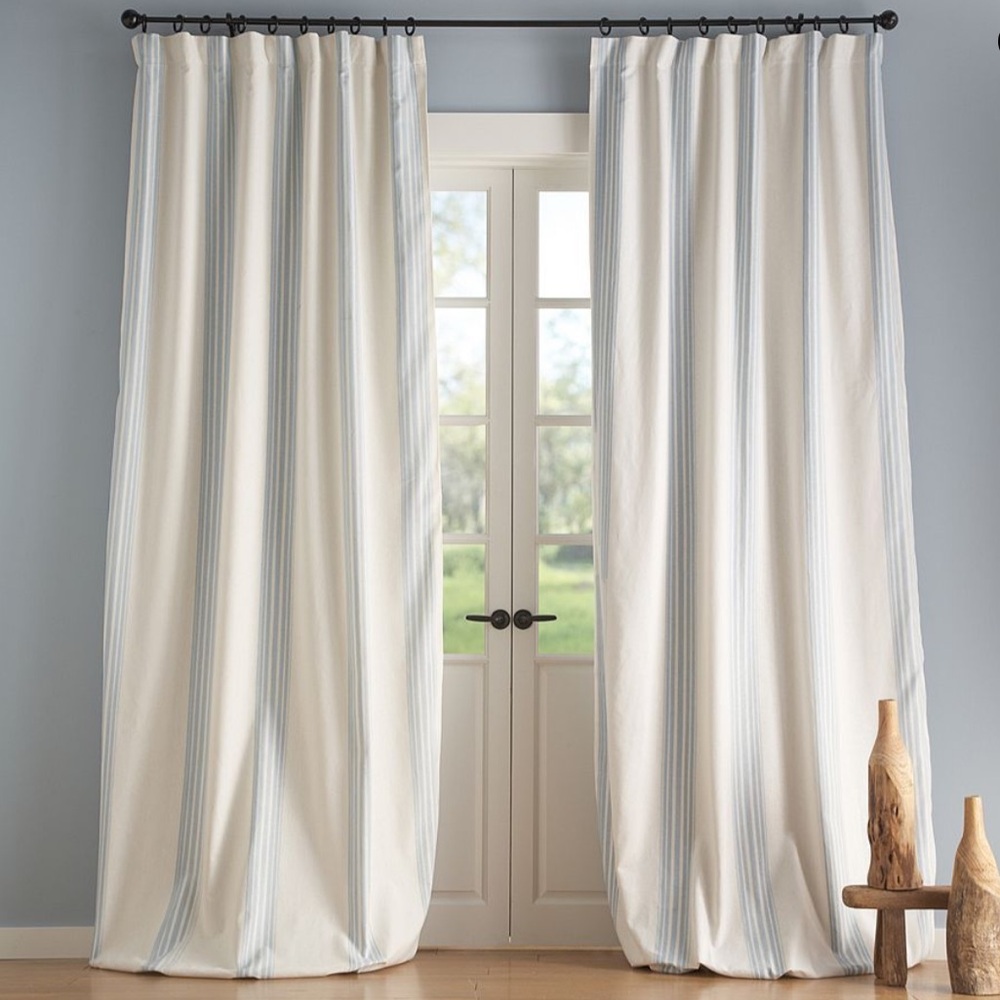 Pottery Barn Riviera Striped Blackout Curtain 96” One Panel - Porcelain Blue